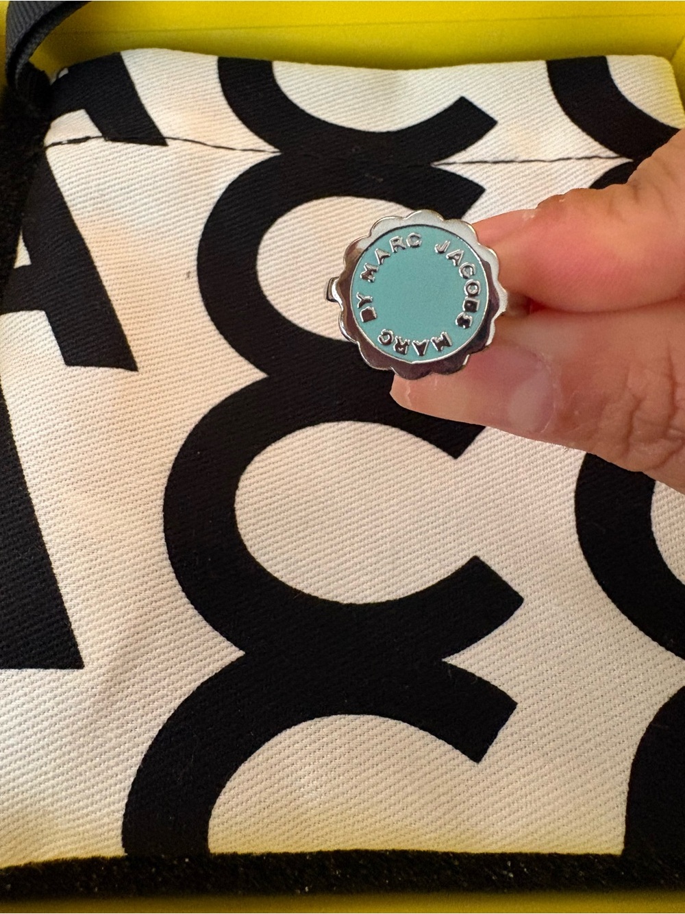 Marc by Marc Jacobs Silver Logo Stud Blue Enamel Ring